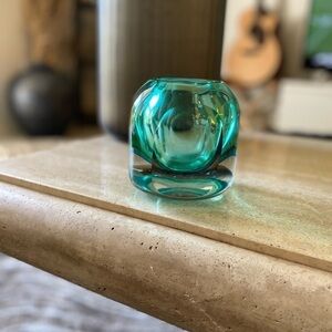 Murano Glass Vase Vintage Sommerso MCM 1960 Vase Teal Blue Heavy Candle Holder